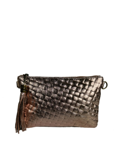 Farfouillette Pochette De Mariage Cuir Tressé Et Brillant Rose