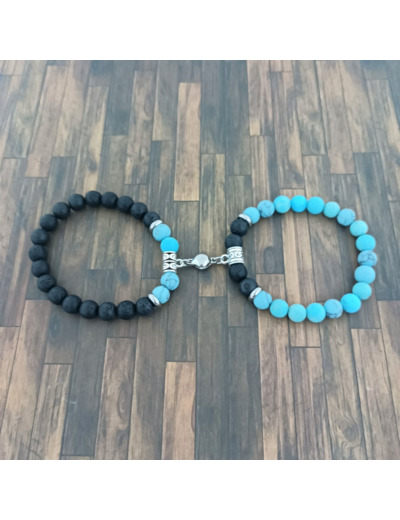 Bracelets de couple turquoise/pierre de lave