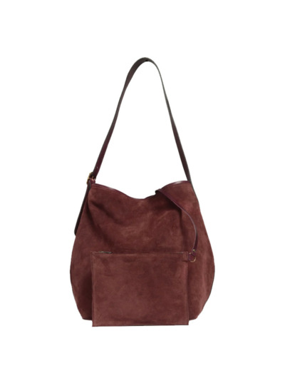Bleu de Chauffe Sofia Sac Seau Cuir Daim Marron Rubis