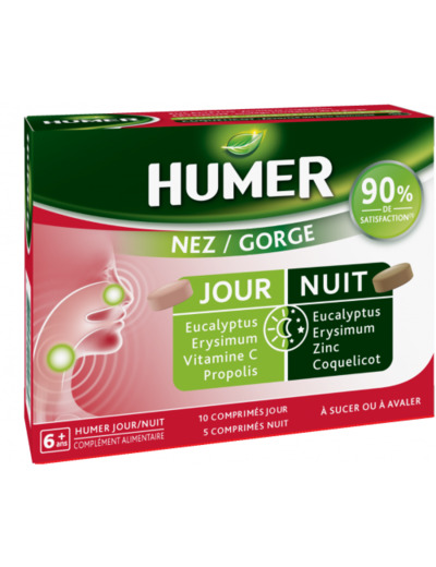 Nez Gorge Jour Nuit 10 Comprimes Jour + 5 Comprimes Nuit Humer