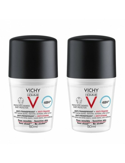 Anti-transpirant Anti-traces 48h 2x50ml Homme Roll-on Vichy