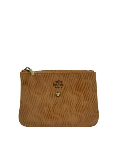 Mila Louise Briny BA Petit Porte-monnaie cuir résille Camel