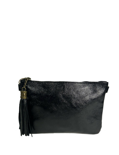 Farfouillette Pochette De Mariage Cuir Lisse Et Brillant Noir
