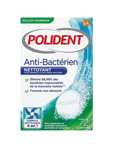 Nettoyant 4 En 1 Anti-bacterien Pour Appareils Et Protheses Dentaires 72 Comprimes Polident
