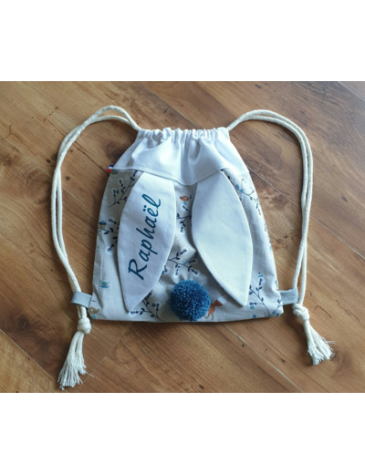 Sac à dos Pochon pour enfant, modèle blanc et indigo, petites souris