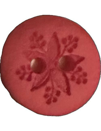 Bouton 2 trous gravé motif floral fuchsia — 12 mm