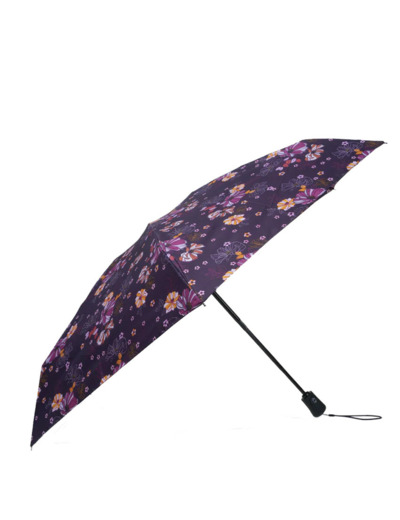 Isotoner Parapluie Mini Pliant Automatique Fleurs Aubergine