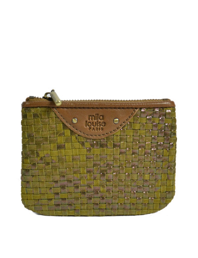 Mila Louise Briny XS W Petit Porte-Monnaie Cuir Tressé Ocre