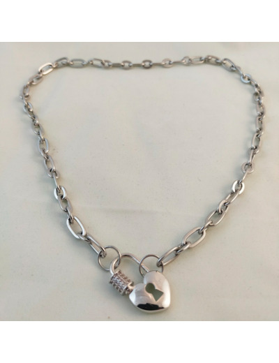 Collier grosse chaîne argenté cadenas