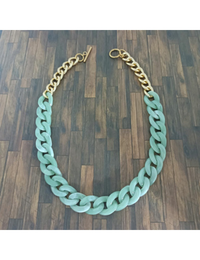 Collier gros maillons vert clair/doré