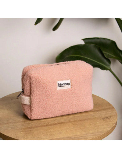 Hindbag Leon Trousse Cosmétique Fausse Fourrure Teddy Rose Poudré