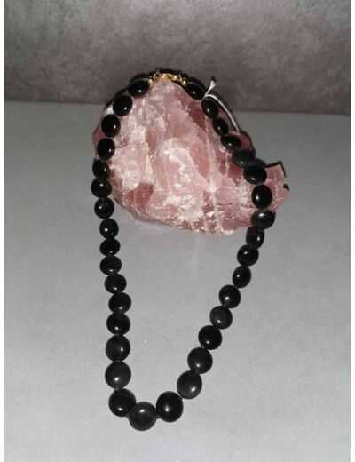 Collier obsidienne oeil céleste perles plates 45cm