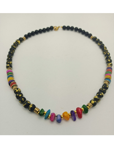 Collier en pierres naturelles multi-couleurs/onyx/hématite doré