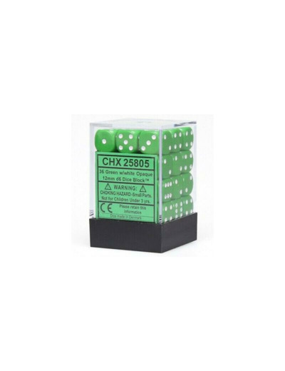 CHESSEX - Set de 36 dés 6 - OPAQUE - Vert/Blanc