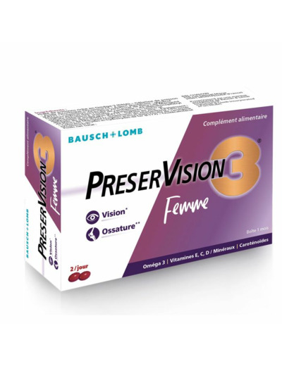 Complément alimentaire à visée oculaire et osseuse pour la Femme 60 capsules Preservision 3 Bausch&Lomb