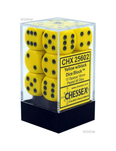 CHESSEX - Set de 12 dés 6 - OPAQUE - Jaune/Noir