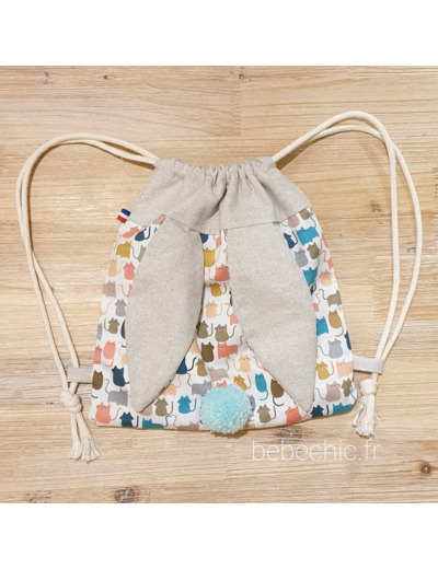 Sac à dos Pochon pour enfant, modèle Lapinou, couleur petit chat