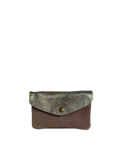 Farfouillette Grand Porte-Monnaie En Daim Rose Pale / Doré