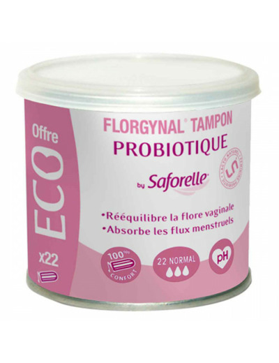 Tampons avec des Lactobacilles pour les règles x22 Florgynal Compact Normal sans Applicateur ECO Saforelle