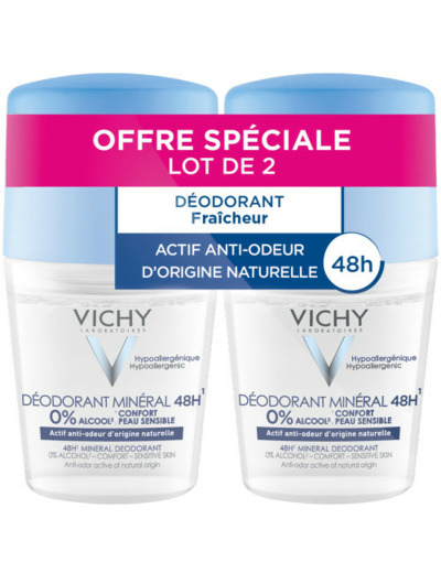 Peaux Sensibles 48h 2x50ml Déodorant Mineral Roll-on Vichy