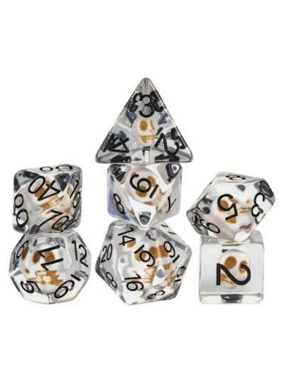 Lot de 7 dés résine gamme Insert - en boite - Crâne