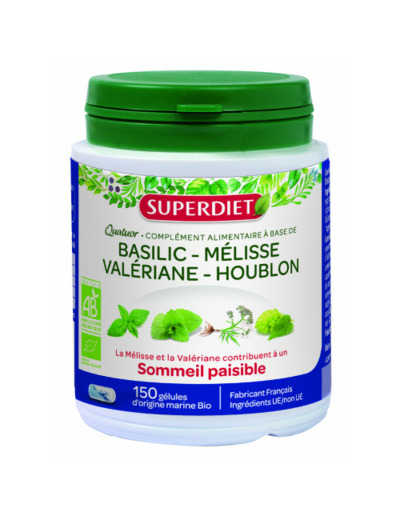 Quatuor Sommeil Paisible Melisse Bio 150 Gelules Superdiet