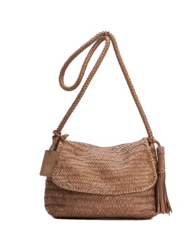 Biba Perkins Sac Bandoulière en Cuir Tressé PER2L Camel