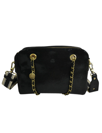 Mila Louise Nell RX Sac Besace Cuir Irisé Noir