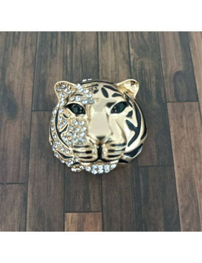 Broche émail et strass tête de tigre