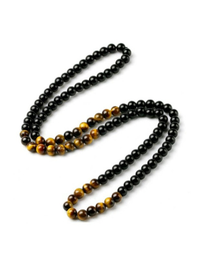 Collier en perles d'œil de tigre et obsidienne