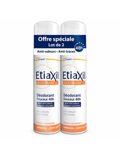 Spray Douceur Sans Aluminium 48h 2x150ml Déodorant Peaux Sensibles Etiaxil