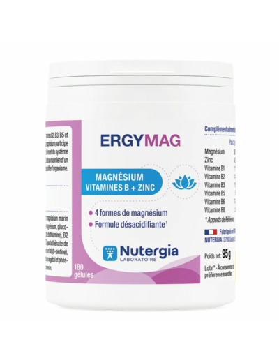 Ergymag 180 Gélules Magnésium Vitamines B + Zinc Nutergia