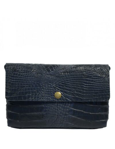 Yolète Andy Sac Pochette Cuir Caiman Navy