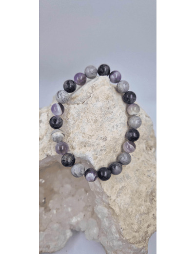 Bracelet amethyste chevrons et larvikite agate OLPA1076