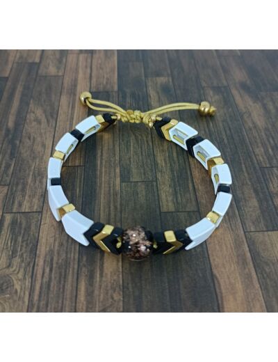 Bracelet flèches noir/blanc/doré et Murano