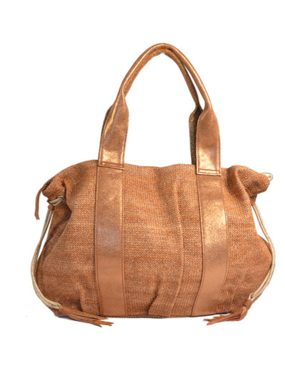 Mila Louise Prudy CM Cabas Toile De Jute et Cuir Tan