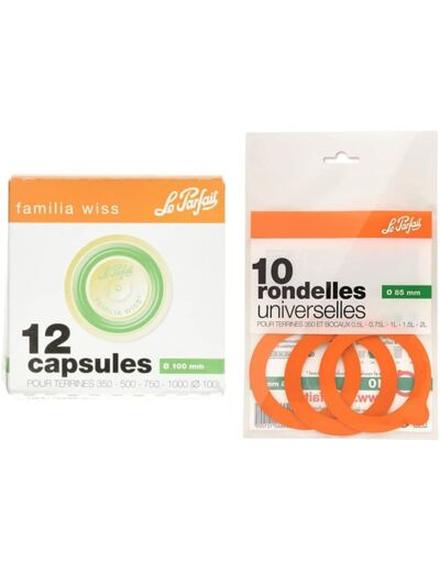 Le Parfait - Familia wiss - Boite de 12 Capsules Familia Wiss - 100mm - Vert & Sachet de 10 rondelles Super - 85mm 100mm + Sachet de 10 rondelles