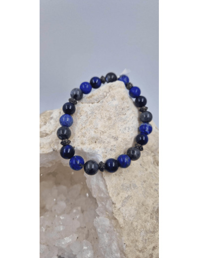 Bracelet lapis lazuli larvikite oeil de tigre bleu OLPA2116