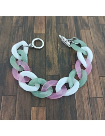 Bracelet gros maillons blanc/vert/rose 22mm