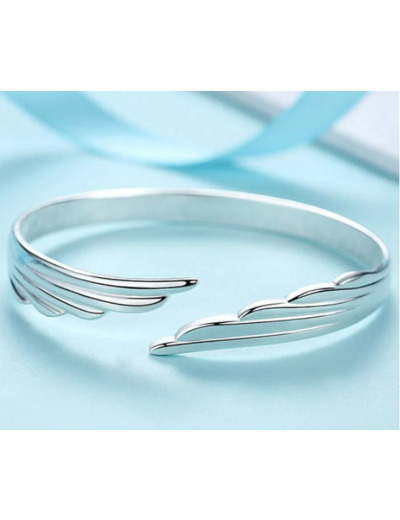 Bracelet manchette en argent ailes d'ange