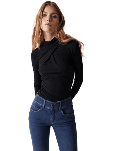 TWIST NECK LONG SLEEVE TOP