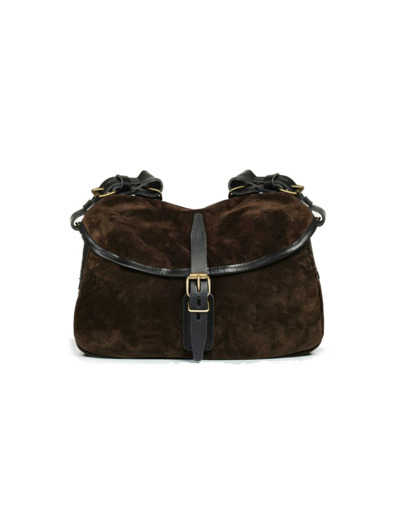 Bleu de Chauffe Sac Musette XS Cuir Velours Marron Foncé