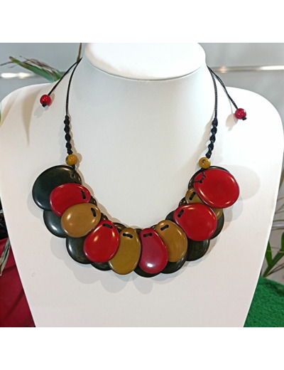 Collier Alicia kaki-vert-rouge en ivoire végétal