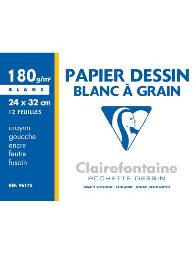 Pochette de papier dessin - 24x32 - Blanc à grain - 180g.