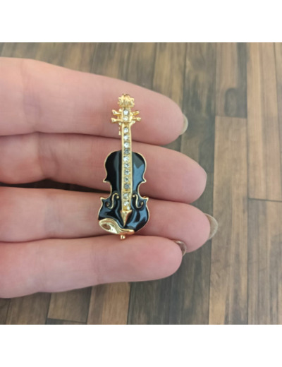 Broche violon noir et strass