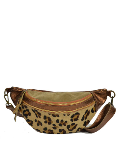 Farfouillette Sac Banane Cuir Taupe Léopard