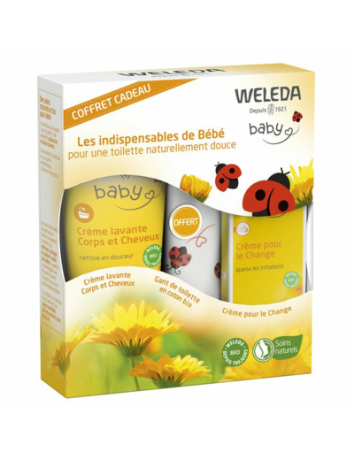 Coffret Bébé Calendula Crème Lavante et Crème Change + Gant de Toilette Weleda