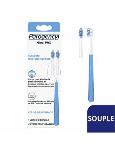 Brosse à dents à tête remplaçable Gingi PRO Souple Kit de démarrage Parogencyl