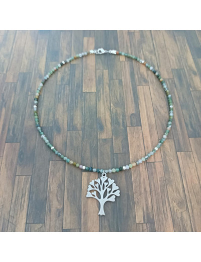 Collier agate indienne facettée arbre de vie