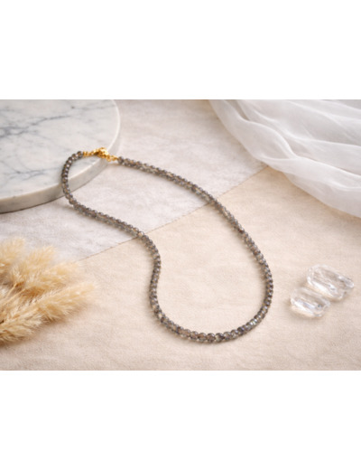COLLIER LABRADORITE ACIER DORÉ